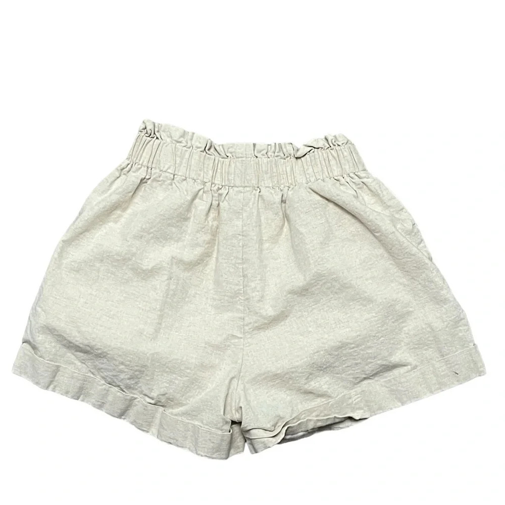 Crescent Beige High Rise Linen Shorts Women Size S Classic Coastal Old Money - Picture 3 of 10